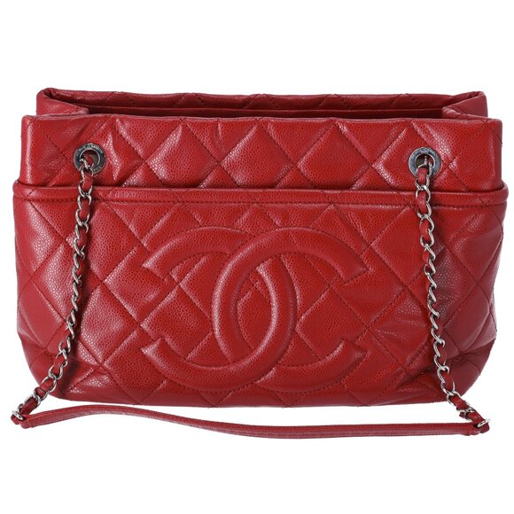 Chanel Classic Caviar Quilted Timeless CC Soft Tote Red